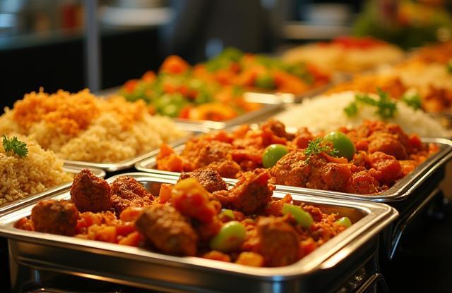 Variety of delicious Malaysian dishes on a buffet table
