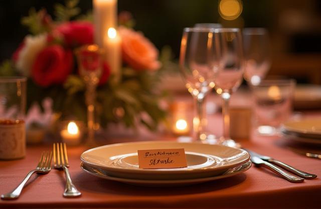 Decorated table setting at a catered formal event